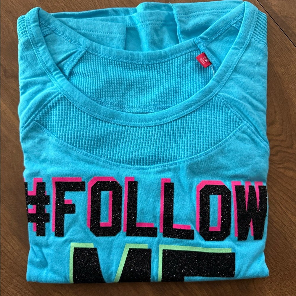 NWT Bright Blue Long Sleeve Youth Shirt “#FOLLOWME”